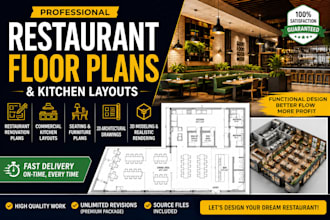 design restaurant floor plans, commercial kitchen layout and renovation drawings