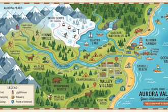 create custom vector map illustrations for tourism, travel and outdoor adventure