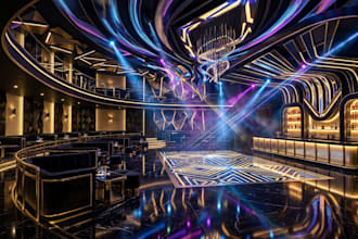 design stunning 3d night club interior, VIP lounge, restaurant bar and rendering