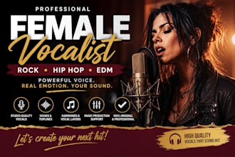 female rock singer, female vocalist for hip hop singer edm rock music producer