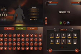 create fantasy rpg game UI, hud, inventory icons and game menus