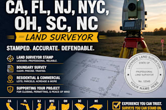 ca, fl, nj, ny, oh, sc, nc, land surveyor stamp land surveyor, boundary survey