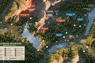 design custom rv park map, ampground map, resort map and tourist navigation map