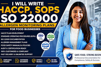 write haccp, sops, iso 22000 and allergen monitoring plans for food businesses