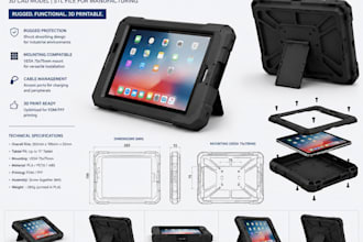 design industrial 3d printable tablet enclosure cad, stl file for manufacturing