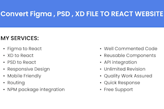 convert figma psd xd to react website as developer