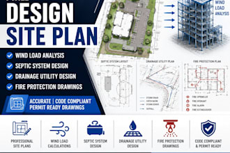 design site plan wind load septic drainage utility with fire protection drawing