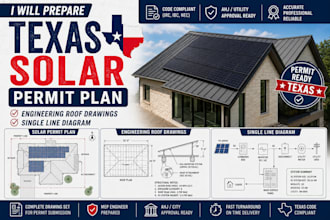prepare texas solar permit plan, engineering roof drawings, single line diagram
