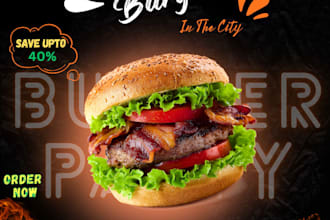 design a professional burger banner for restaurant and fast foods outlets