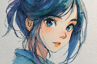 paint dreamy watercolor anime, manga character