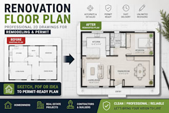 draw renovation floor plan for house remodeling and permit