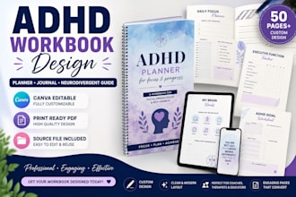 create adhd workbook planner neurodivergent guide canva ebook design