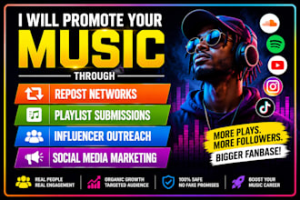 promote music via repost networks, playlist submission, influencer outreach, ads