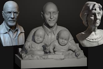 sculpt realistic 2d photo to 3d bust likeness head model stl 3mf obj 3d printing