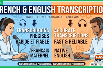 do flawless audio transcription or video transcription in french,english, arabic