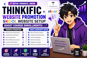 do thinkific website promotion, skool website setup, boost course enrollments