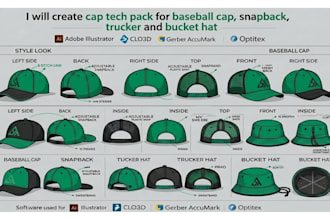 desigh production ready cap tech pack snapback hat trucker tech pack with mockup