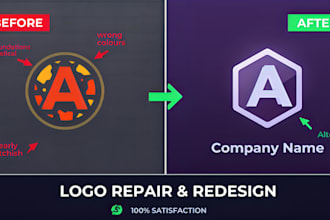 fix repair, redraw, edit and vectorize your logo for print, web and svg