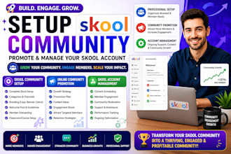 setup skool community, online communities promotion, skool account management