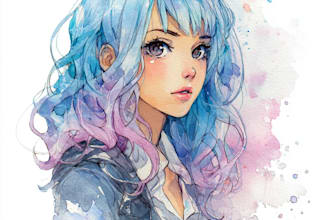 draw watercolor anime, manga, vtuber characters