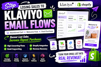 setup klaviyo abandoned cart welcome flow and post purchase emails for shopify