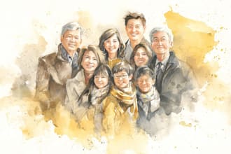 paint a watercolor family portrait illustration from photos