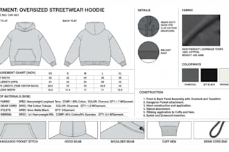 create fashion tech pack for streetwear activewear bag design clothing brands