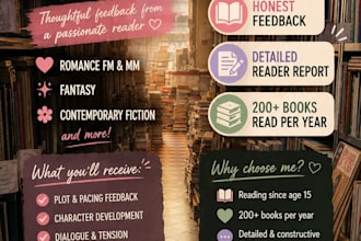 beta read your romance, fantasy, or fiction manuscript