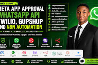 setup meta app approval whatsapp API twilio gupshup and n8n automation
