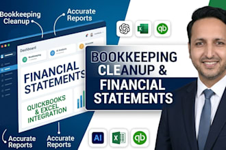 do bookkeeping cleanup financial reporting using ai  and quickbooks excel