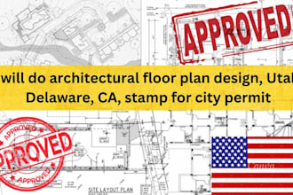do architectural floor plan design, utah, delaware, ca, tx stamp for city permit