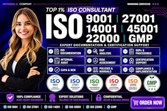 give iso 9001, 45001 , 14001, gmp, 22301 iso certification