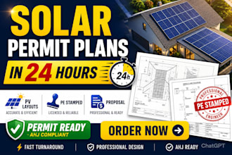 create solar permit plans, pv layouts and pe stamped proposal in 24 hours