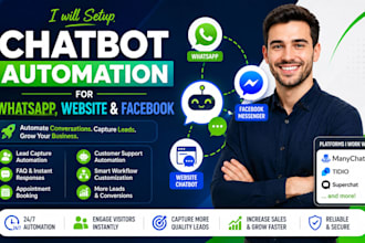 setup chatbot automation for whatsapp website and facebook