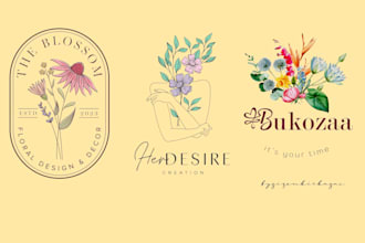 do boho hand drawn minimalist botanical feminine logo design