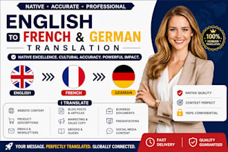 translate english to german and french manually with native accuracy