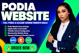 build podia website, online course, thinkific, kajabi and membership website