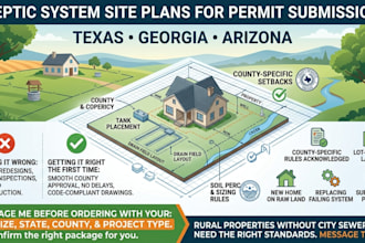 septic system plan, site layout design, drain field drawing, rural septic permit