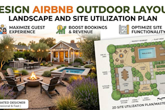 design airbnb outdoor layout, landscape, and site utilization plan