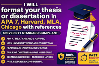 format your thesis or dissertation in apa7, harvard, mla,chicago with references