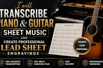 transcribe piano, guitar sheet music, create professional lead sheet engravings