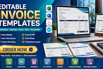 design editable invoice templates  for quotation, estimation, excel, xero, tax