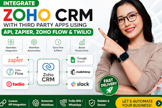 integrate zoho CRM with third party apps using API, zapier and zoho flow twillo