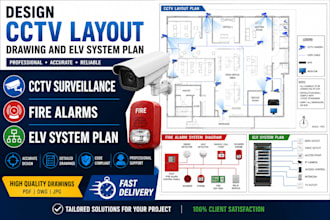 design cctv layout drawing and elv system plan cctv surveillance fire alarms