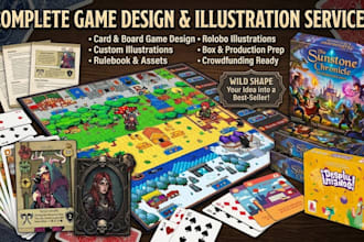 design board game, card game, tabletop game, cards design, box, rulebook