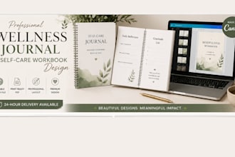 design professional wellness journal selfcare planner workbook editable in canva