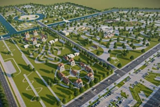 design 3d urban master plan, township aerial site plan renders 3d visualizations