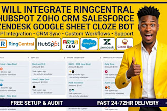 integrate ringcentral hubspot zoho crm salesforce zendesk google sheet cloze bot