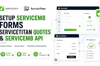 setup servicem8 forms, invoice, servicetitan quotes price book, servicem8 api