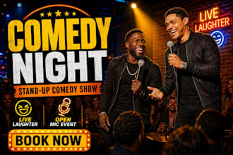 design podcast, comedy show, comedy night, stand up comedy, party night flyer